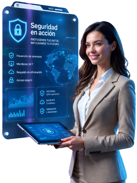 Profesional junto a un tablero de seguridad digital